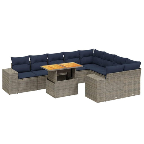 vidaXL Patio Sofa Set with Cushions 10 Piece, Outdoor Sectional Sofa Couch, Patio Conversation Set for Garden Backyard, Gray Poly Rattan
