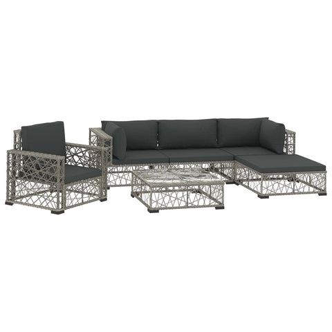 vidaXL 6 Piece Garden Lounge Set with Cushions Poly Rattan Gray