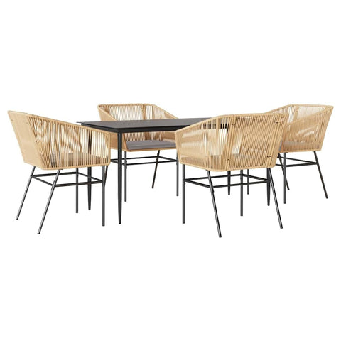 vidaXL 5-Piece Patio Dining Set - Brown pe Rattan Outdoor Table & Chairs with Cushions - Backyard, Garden & Patio Furniture