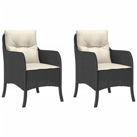 vidaXL Contemporary Outdoor Dining Chairs Set 2 Pcs Black Poly Rattan with Cushions Removable Covers Weather Resistant Perfect for Balcony Patio Garden Comfortable Seating Furniture Chair Bistro