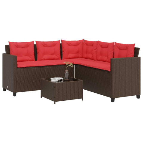 Oakestry L-Shaped Patio Sofa Set Brown with Black Frame, Tempered Glass Table & Cushions â€“ Outdoor Garden Seating for 5