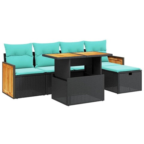 vidaXL Patio Sofa Set with Cushions 6 Piece, Outdoor Conversation Set, Sectional Sofa for Balcony Garden, Modern Style, Black Poly Rattan