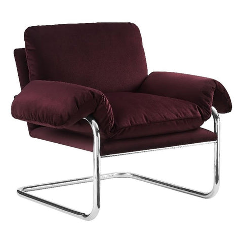 Modway Ansel Performance Velvet Accent Chair in Mulberry - Stain-Resistant Velvet Lounge Chair for Living Room, Bedroom - Corner Reading Chair with Arms and Removable Cushions