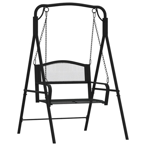 vidaXL Swing Bench - Classic Metal Outdoor Hanging Bench Seat, Weather-Resistant Steel, Comfortable Armrests and Backrest, Elegant Black Design, Simple Assembly