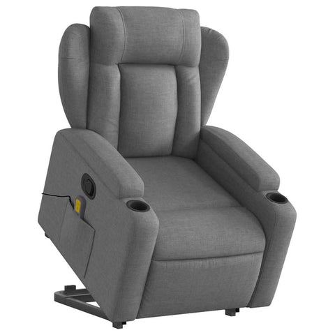 vidaXL Stand Up Massage Recliner Chair - Power Lift Armchair, Manual Tilt up to 135Â°, Vibration Massage, Cup Holders, Fabric, Dark Gray