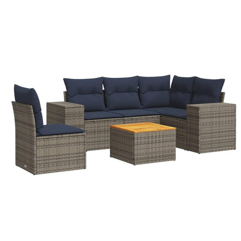 vidaXL Patio Sofa Set with Cushions 6 Piece, Outdoor Conversation Set, Sectional Sofa for Balcony Garden, Modern Style, Gray Poly Rattan