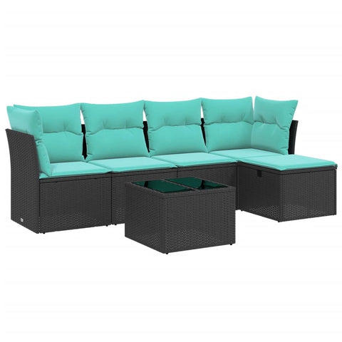 vidaXL Patio Sofa Set with Cushions 6 Piece, Outdoor Conversation Set, Sectional Sofa for Balcony Garden, Modern Style, Black Poly Rattan