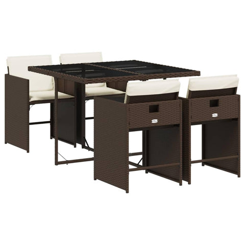 vidaXL 5-Piece Garden Dining Set with Cushions in Polyrattan Brown