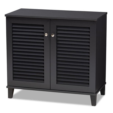Baxton Studio Coolidge Modern and Contemporary Dark Grey Finished 4-Shelf Wood Shoe Storage Cabinet