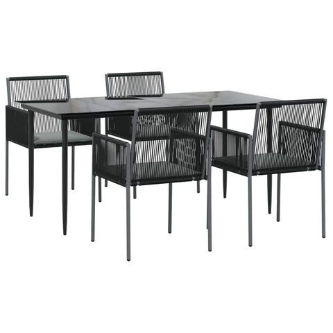 vidaXL Patio Dining Set 5 Piece, Outdoor Dining Set with Cushions, Table and Chair Set for Backyard Garden, Modern Style, Black Poly Rattan and Steel