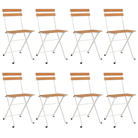 vidaXL Solid Acacia Wood and Steel Folding Bistro Chairs - Set of 8, Comfortable and Foldable Outdoor Seating Solution, Easy Assembly, Durable and Stable, Brown White