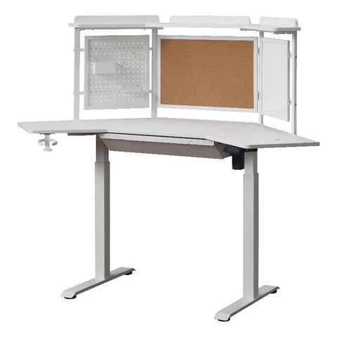 kowo K314 Corner Electric Height Adjustable Standing Desk with Back Board and Drawer, White
