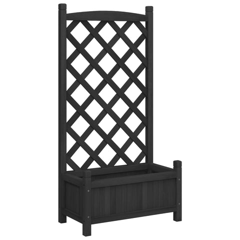 vidaXL Black Solid Fir Wood Planter with Trellis - Rectangular Flower Box for Garden, Patio, Terrace - Supports Climbing Plants