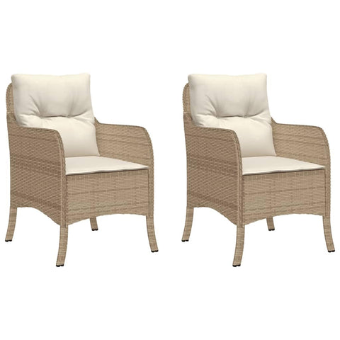 vidaXL Patio Chairs with Cushions 2 pcs - Beige Poly Rattan Outdoor Garden Chairs, Steel Frame, 23x26.4x33.9 Inches