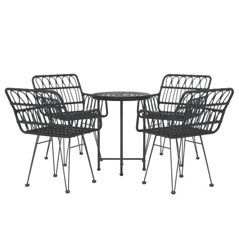 vidaXL 5-Piece Patio Dining Set - Modern Poly Rattan Black Dining Furniture - Suitable for Outdoor - Steel Frame - Comfortable Seating - Tempered Glass Tabletop