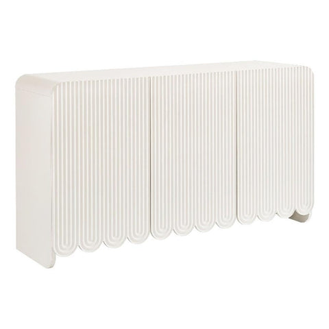 Modway Dahlia 55-Inch Fluted Sideboard Cabinet in White — Accent Storage Cabinet with Adjustable Shelves — 3-Door Scalloped Sideboard for Living Room, Entryway, or Dining Room