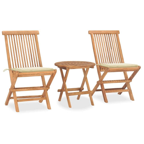 vidaXL Folding Garden Dining Set 3 Pieces Teak Wood Cushions