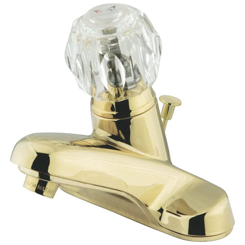 Kingston Brass KB522 Americana 4-Inch Centerset Single Acrylic Handle Lavatory Faucet with Plastic Pop-Up, Polished Brass