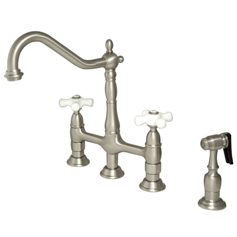 Kingston Brass KS1278PXBS Heritage Kitchen Faucet with Brass Sprayer, 8-3/4-Inch, Brushed Nickel