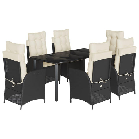 vidaXL Garden Dining Set with Cushions 7 Pieces, Dining Table and Chairs, Patio Terrace Furniture Set, Black Synthetic Rattan