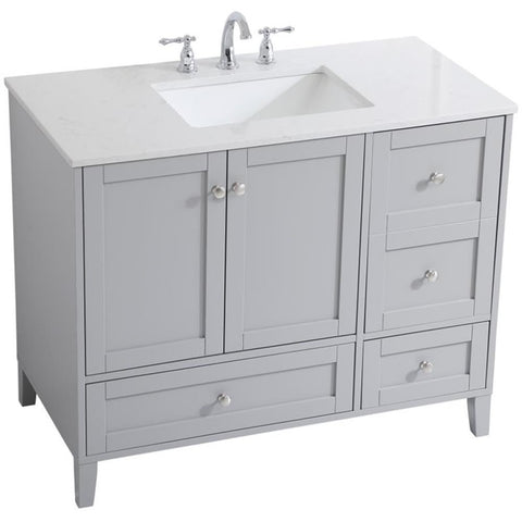 Elegant Decor Sommerville 42" Single Quartz Top Bathroom Vanity in Gray