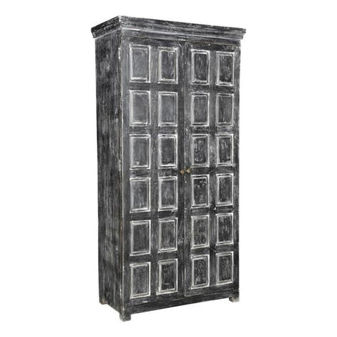 Moti Martin Solid Wood 2 Door Cabinet in Distressed Gray Finish