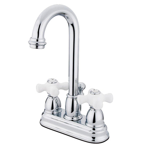 Kingston Brass KB3611PX Restoration Deck Mount Lavatory Faucet with Retail Pop-Up, Polished Chrome
