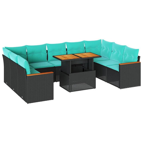 vidaXL 10 Piece Patio Sofa Set with Cushions Black Poly Rattan, Garden Sofa Set, Garden Lounge Set, Sofa for Garden, Outdoor Sofa Set