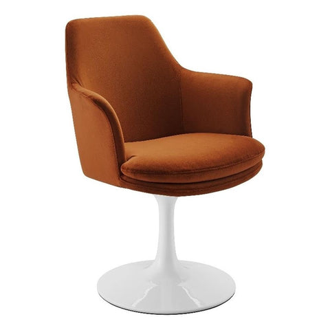 Modway Lippa Velvet Swivel Dining Armchair in White Rust – Rotating Accent Chair with Stain-Resistant Performance Velvet Upholstery – 360° Swivel Barrel Chair with Pedestal Base