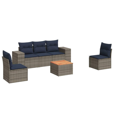 vidaXL Patio Sofa Set with Cushions 6 Piece, Outdoor Conversation Set, Patio Furniture Set for Balcony Garden, Modern Style, Gray Poly Rattan