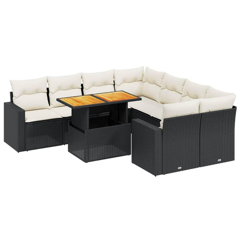 vidaXL 9 Piece Garden Sofa Set with Cushions Black Poly Rattan Spacious Outdoor Seating Patio Furniture Lounge Sectional for Conversation Modular