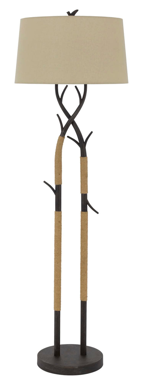Cal Lighting BO-3029FL Pecos Metal Tree Branch Floor Lamp with Wrapped Ropes, Linen Shade