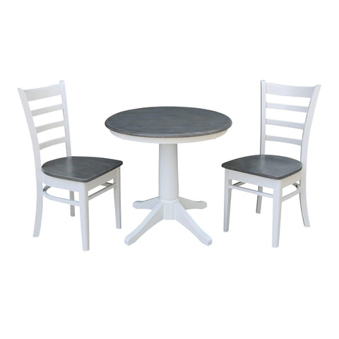IC INTERNATIONAL CONCEPTS 30" Round Wood Table with 2 Emily Chairs in White/Heather Gray - 3 Piece Set