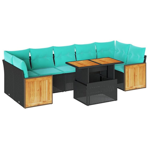 vidaXL 10 Piece Patio Sofa Set with Cushions Black Poly Rattan Acacia, Garden Sofa Set, Garden Lounge Set, Poly Rattan Sofa Set, Outdoor Sofa Set