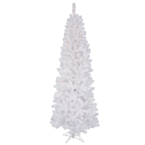 Vickerman 6.5' White Salem Pencil Pine Artificial Christmas Tree, Multi-Colored Dura-lit LED Lights - Faux Salem Pine Christmas Tree - Seasonal Indoor Home Decor