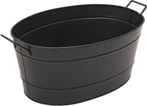 Oakestry Black Oval Tub Galvanized Steel with Powder Coat Finish Firewood Holder Beverage Chiller Portable Storage Bin with Sturdy Handles for Easy Carrying Ideal for Parties Gatherings and Home Use