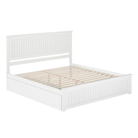 Nantucket King Solid Wood Platform Bed with Matching Footboard & Storage Drawers in White