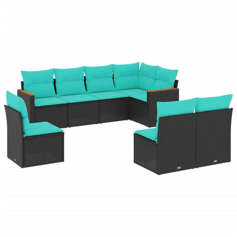 vidaXL Patio Sofa Set with Cushions 8 Piece, Outdoor Conversation Set, Sectional Sofa for Balcony Garden, Modern Style, Black Poly Rattan