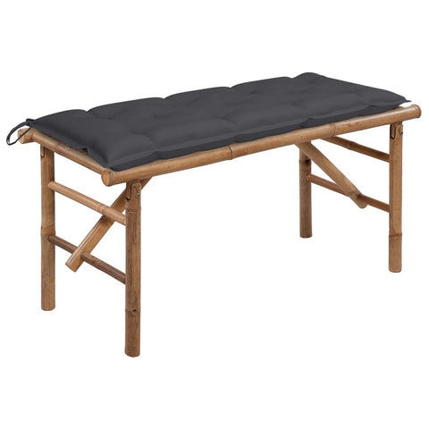 vidaXL Folding Patio Bench with Waterproof Cushion â€“ 46.5" Bamboo Garden Lounge Seating, Anthracite Fabric