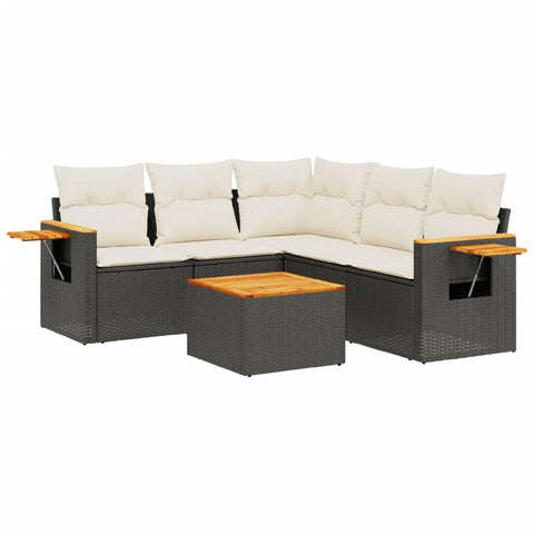 vidaXL Patio Sofa Set with Cushions 6 Piece, Outdoor Conversation Set with Storage, Patio Furniture Set, Modern Style, Black Poly Rattan