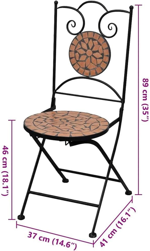 vidaXL Folding Bistro Chairs 2 Pcs, Folding Metal Bistro Outdoor Chair for Patio, Wooden Patio Chair for Deck Front Porch, Ceramic Terracotta