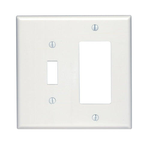 Leviton 2-Gang 1-Toggle 1-Decora/GFCI Device Combination Wallplate, Midway Size, Thermoset, Device Mount, 80605-W, White