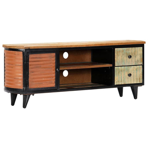 vidaXL Solid Wood Reclaimed TV Stand | Vintage Industrial-Style TV Cabinet | Distinctive Storage Unit with 2-Drawers | Brown Wood Timber, 47.2"x11.8"x17.7"
