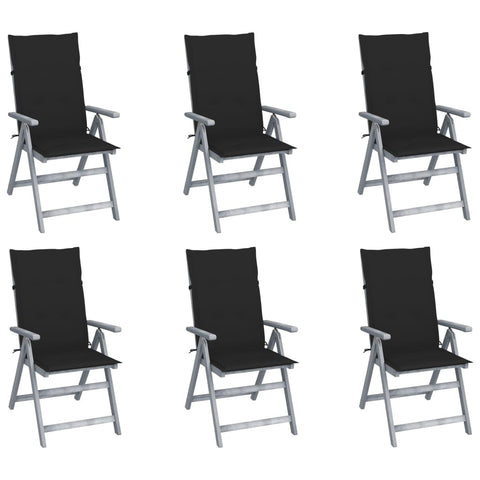 vidaXL Garden Reclining Chairs 6 Pcs Set with Cushions Solid Acacia Wood Adjustable Multi-Position Backrest Outdoor Seating Grey Wash Finish Chair Wooden Dining