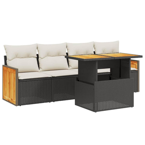 vidaXL Patio Sofa Set with Cushions 5 Piece, Outdoor Conversation Set, Sectional Sofa for Balcony Garden, Modern Style, Black Poly Rattan
