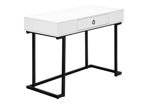 Monarch Specialties 7385 Computer Desk, Home Office, Laptop, Storage Drawers, 42" L, Work, Metal, Laminate, Glossy White, Black, Contemporary, Modern Desk-42, 41.75" L x 19.75" W x 30" H