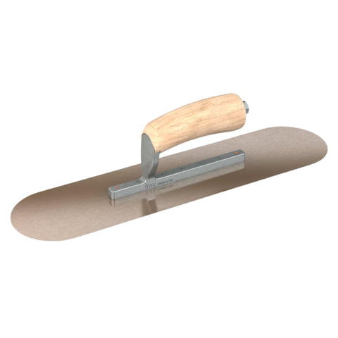 Bon Golden Stainless Steel Pool Trowel - 14" x 4" | Round-End Concrete and Plaster Trowel with Camel Back Wood Handle | Smooth Finishing Tool for Pools, Stucco, and Decorative Work
