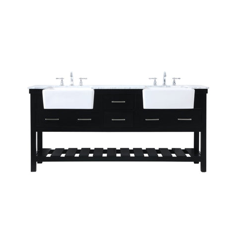 Elegant Decor Clement 72" Wood Double Bathroom Vanity in Black