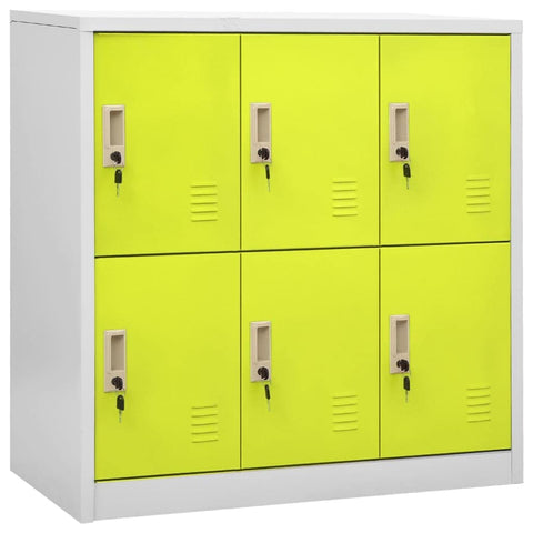 vidaXL Steel Locker Cabinets - Set of 2, Light Gray and Green, Secure Storage with Locks, Suitable for Schools and Offices, 35.4"x17.7"x36.4", 6 Lockers per Cabinet