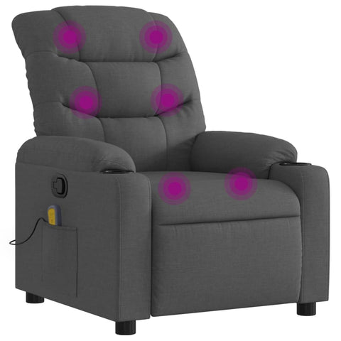 vidaXL Dark Gray Fabric Massage Recliner Chair - Manual Reclining Armchair with Vibration Massage, Cup Holders for Living Room